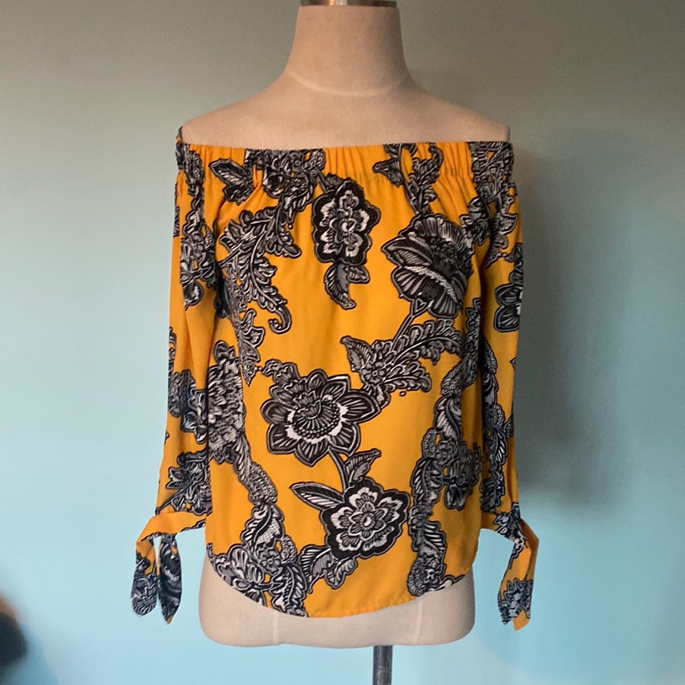Express Off the Shoulder tie cuff blouse